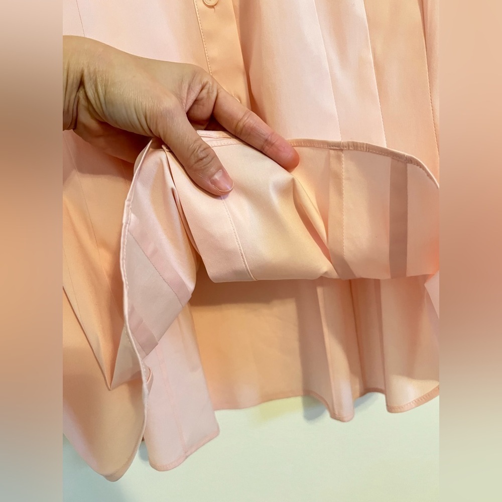 Lafayette 148 Designer Women Button Up Shirt sz 6 Peach Pleated Business Casual - Picture 11 of 16